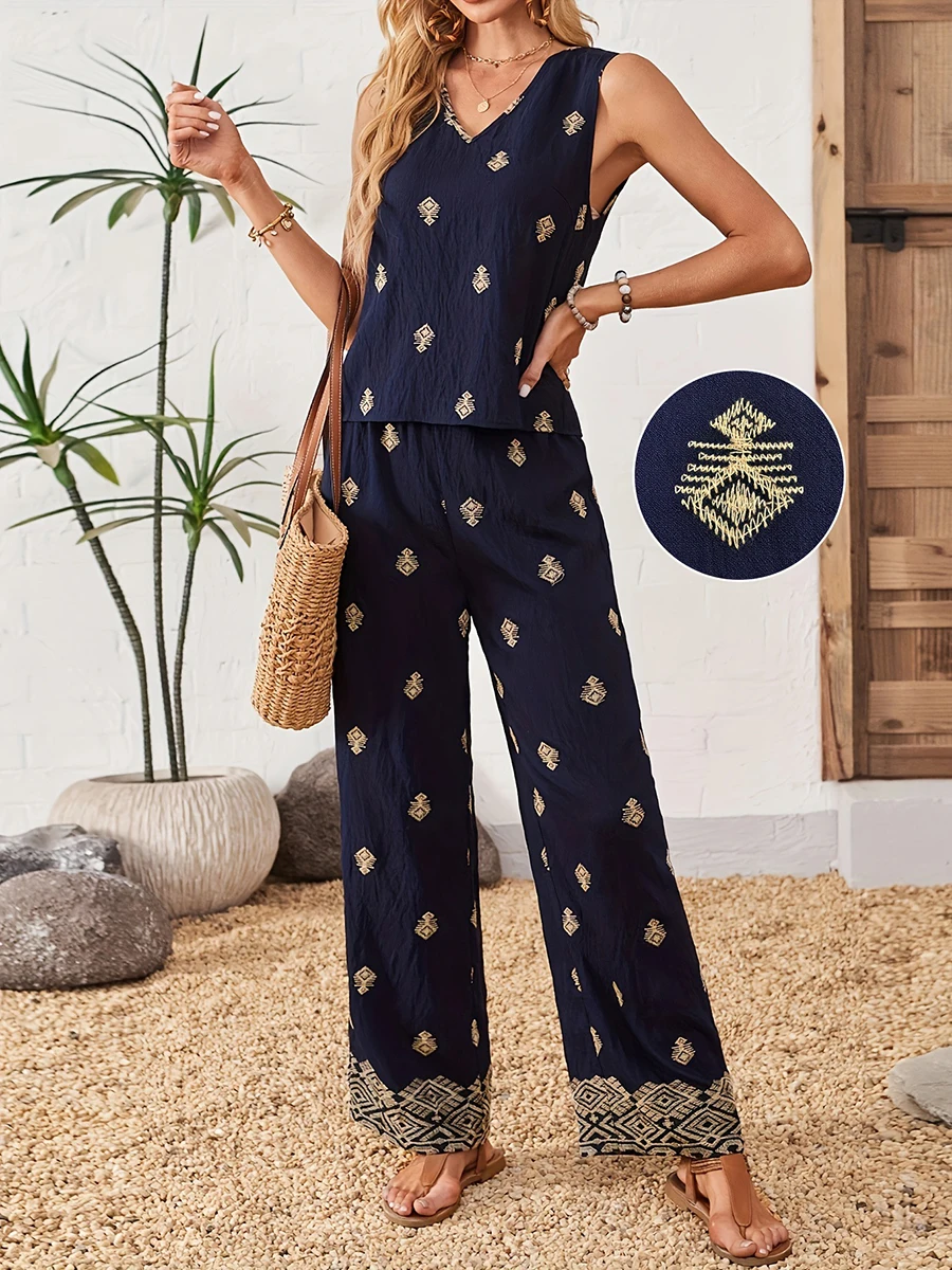Graphic Print Thin Two-piece Set Women Summer New Crew Neck Sleeveless Top+High Waist Trouser Suits Vintage Fashion Pants Sets
Graphic Print Thin Two-piece Set Women Summer New Crew Neck Sleeveless Top+High Waist Trouser Suits Vintage Fashion Pants Sets
