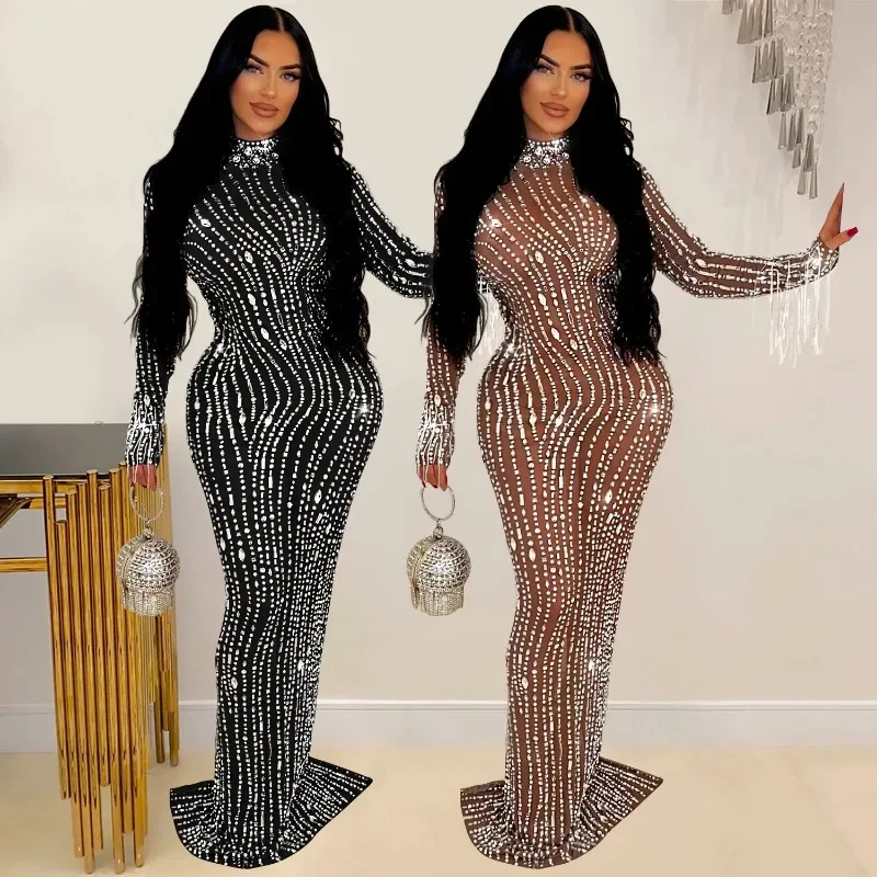 XIZOU 2024 Women Long Sleeve Mesh See Through Diamonds Hot Rhinestones Bodycon Dress Woman Maxi Long Evening Birthday Dresses
XIZOU 2024 Women Long Sleeve Mesh See Through Diamonds Hot Rhinestones Bodycon Dress Woman Maxi Long Evening Birthday Dresses