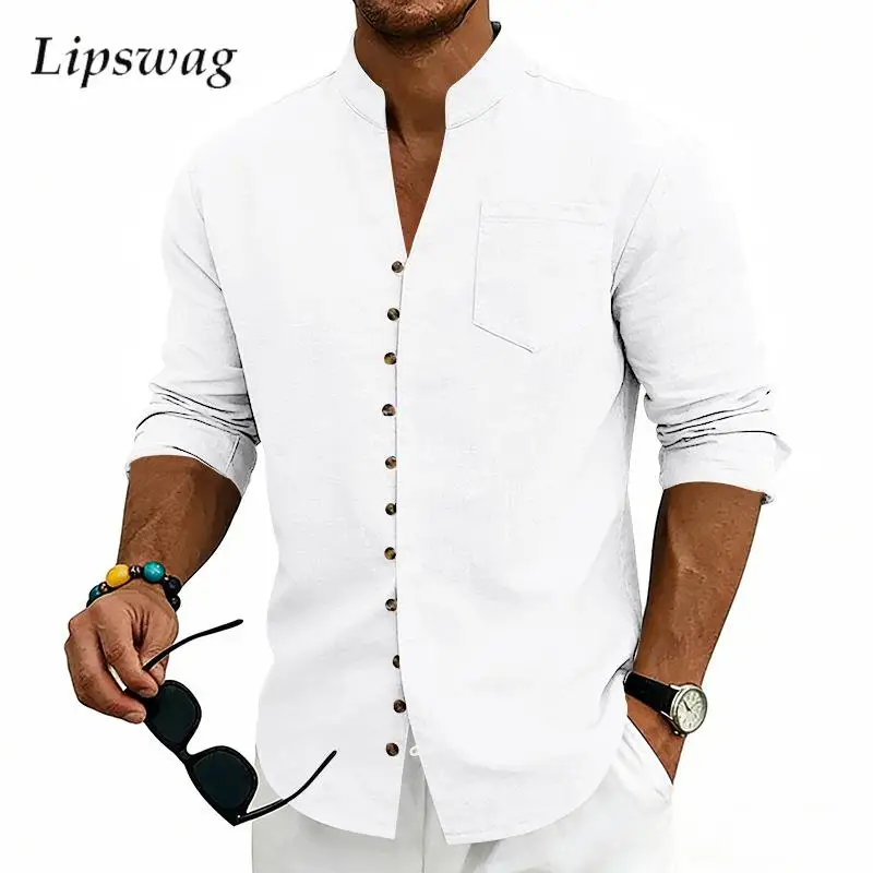 Spring Vintage Solid Color Linen Shirts Mens Long Sleeve Buttoned Stand Collar Casual Shirt Breathable Men Fashionable Cardigans
Spring Vintage Solid Color Linen Shirts Mens Long Sleeve Buttoned Stand Collar Casual Shirt Breathable Men Fashionable Cardigans