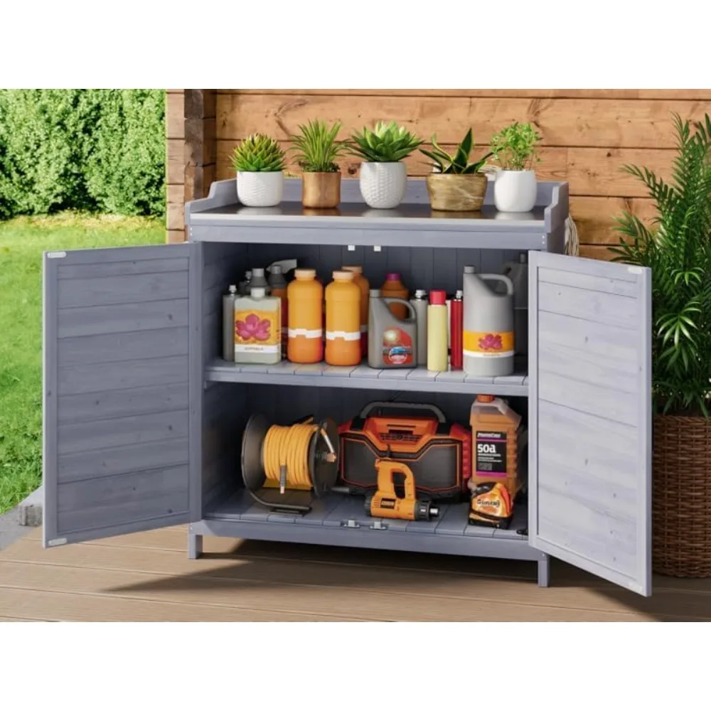 Outdoor Potting Bench with Metal Tabletop, Outdoor Garden Patio Wooden Storage Cabinet
Outdoor Potting Bench with Metal Tabletop, Outdoor Garden Patio Wooden Storage Cabinet