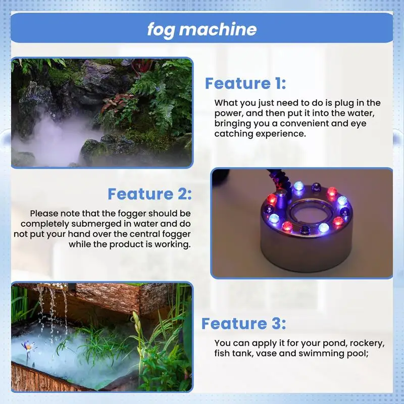 ABHQ-Halloween Mist Maker Fogger Fog Machine Fountain Mister Fogger Water Garden Pond Foggers With 12 LED Light Flashes
ABHQ-Halloween Mist Maker Fogger Fog Machine Fountain Mister Fogger Water Garden Pond Foggers With 12 LED Light Flashes