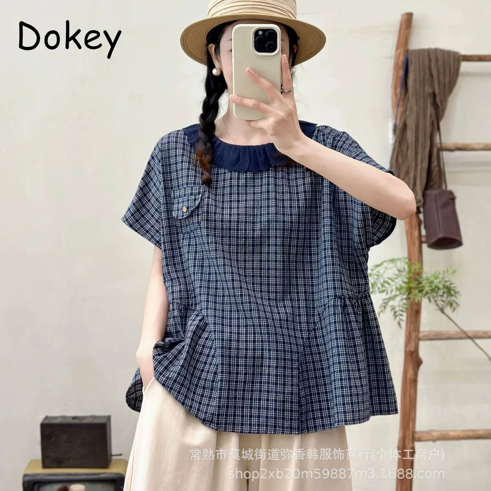 Vintage Blue Plaid Shirt Women Japan Kawaii Short Sleeve Loose Cotton Linen Blouse Summer Mori Girl Peter Pan Collar Lolita Tops
Vintage Blue Plaid Shirt Women Japan Kawaii Short Sleeve Loose Cotton Linen Blouse Summer Mori Girl Peter Pan Collar Lolita Tops