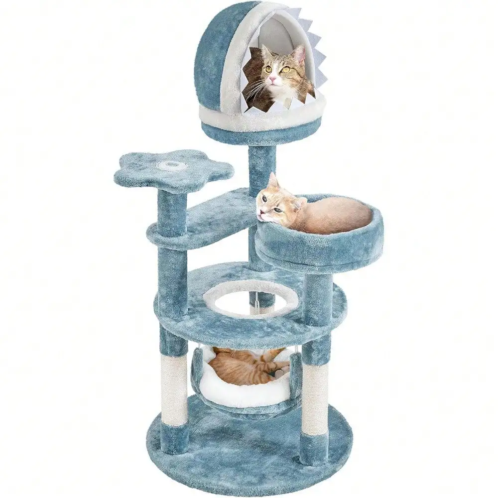 45.5in Ocean-Themed Cat Tree Multi-Level Cat Tower, Plush Pet Furniture With Shark's Mouth-Shaped Nest, Sea Star-Shaped Perch, J
45.5in Ocean-Themed Cat Tree Multi-Level Cat Tower, Plush Pet Furniture With Shark's Mouth-Shaped Nest, Sea Star-Shaped Perch, J