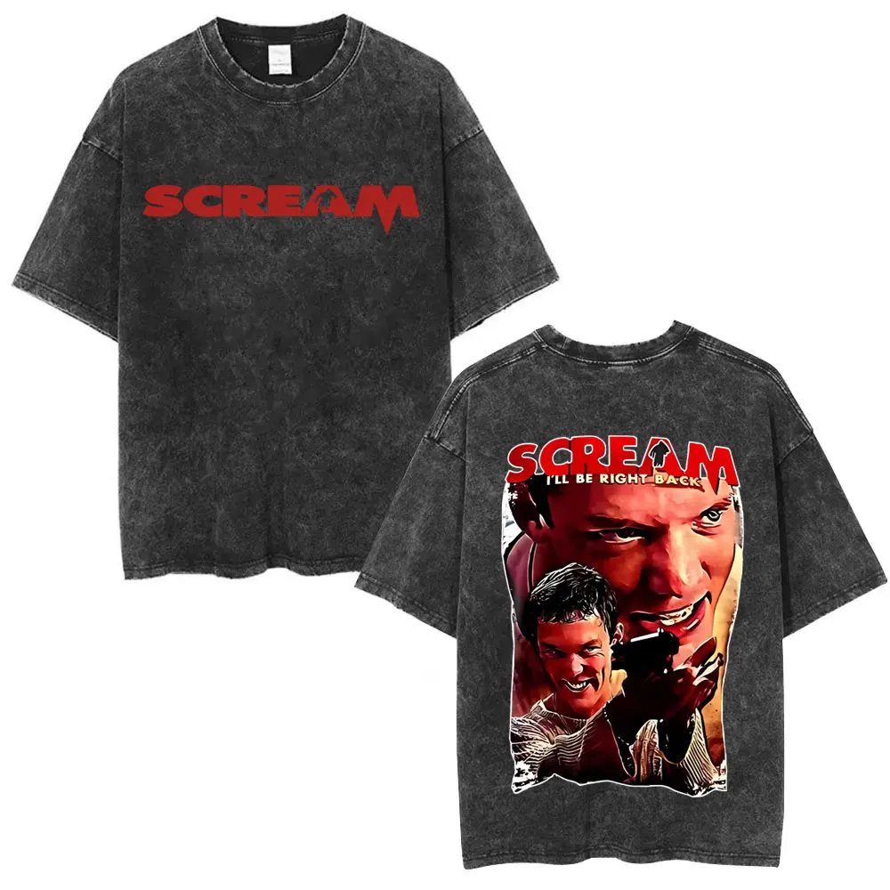 Washed Vintage 90s Horror Movie Scream T-shirt Billy Loomis I'll Be Right Back T Shirts Men Women Gothic Rock Oversized T-shirts
Washed Vintage 90s Horror Movie Scream T-shirt Billy Loomis I'll Be Right Back T Shirts Men Women Gothic Rock Oversized T-shirts