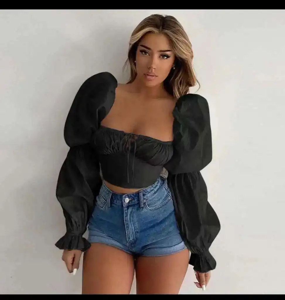 and Summer Women's Pure White Spring Long sleeved Lace up Front Chest Open Back Sexy Waist Shirt Crop Top
and Summer Women's Pure White Spring Long sleeved Lace up Front Chest Open Back Sexy Waist Shirt Crop Top