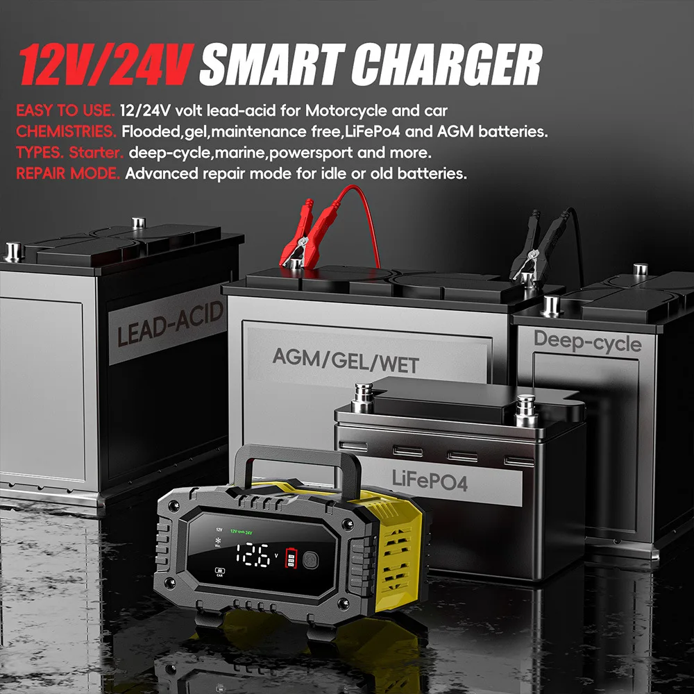 10A Battery Charger for Lead Acid Batteries 12V 24v Portable Smart Automatic Truck Motorcycle Car Battery Charger
10A Battery Charger for Lead Acid Batteries 12V 24v Portable Smart Automatic Truck Motorcycle Car Battery Charger