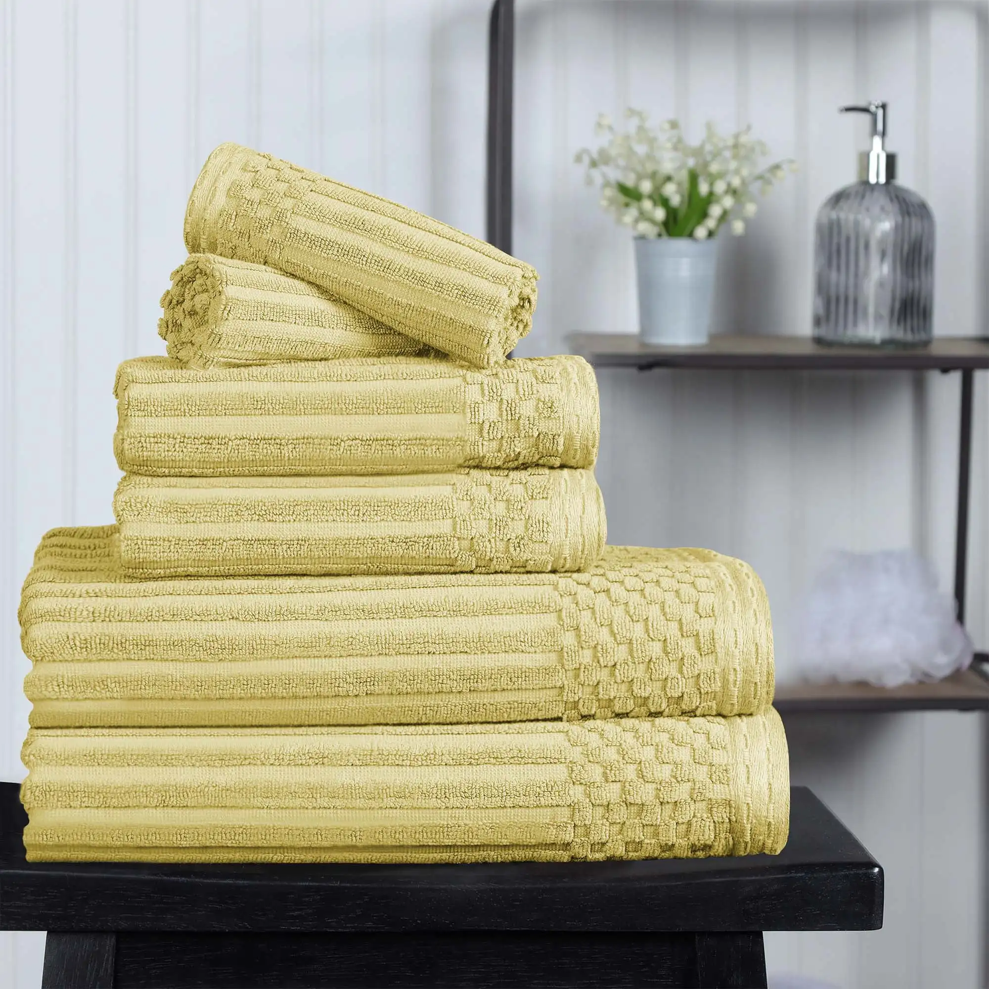 6 Piece 100% Cotton Towel Set, 2 Bath Towels, 2 Hand Towels, and 2 Face Towels, Golden Mist
6 Piece 100% Cotton Towel Set, 2 Bath Towels, 2 Hand Towels, and 2 Face Towels, Golden Mist