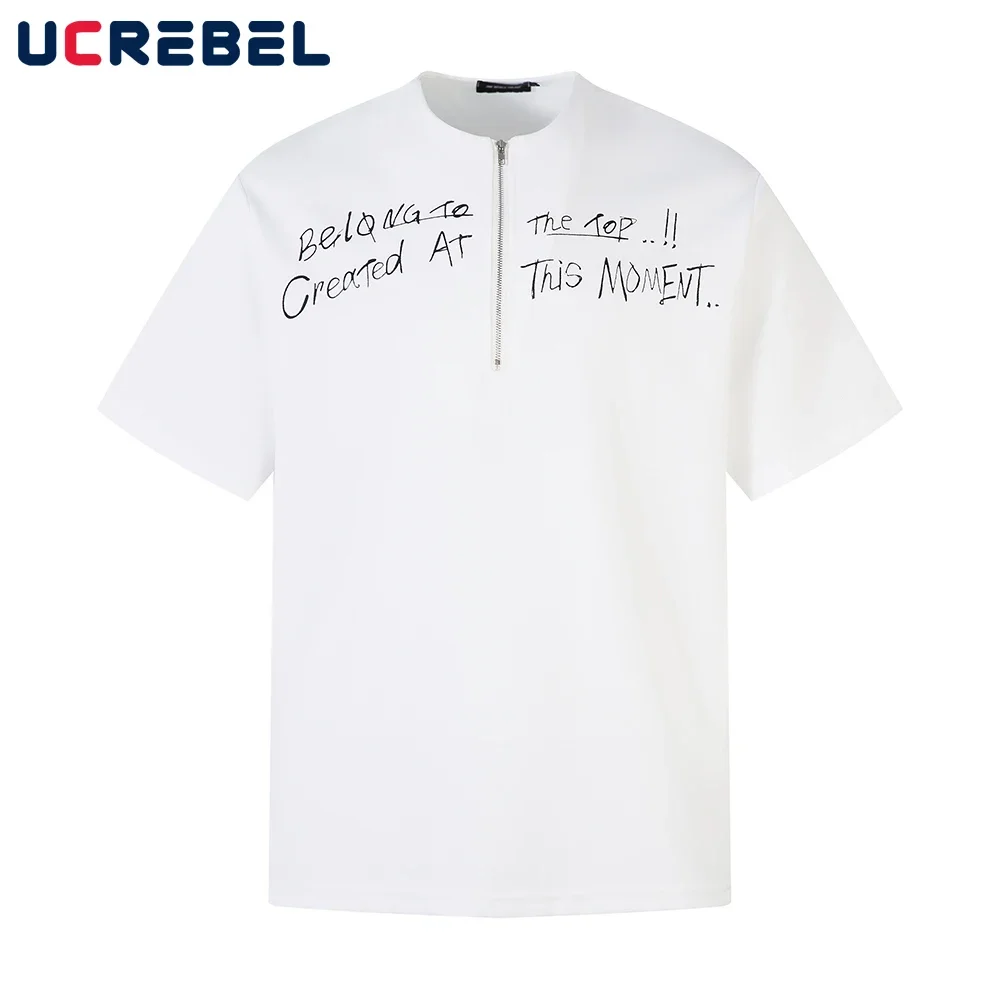 Letter Print Short Sleeve T-shirt Mens High Street Summer Loose Crew Neck Half Zipper Loose Tee Men
Letter Print Short Sleeve T-shirt Mens High Street Summer Loose Crew Neck Half Zipper Loose Tee Men