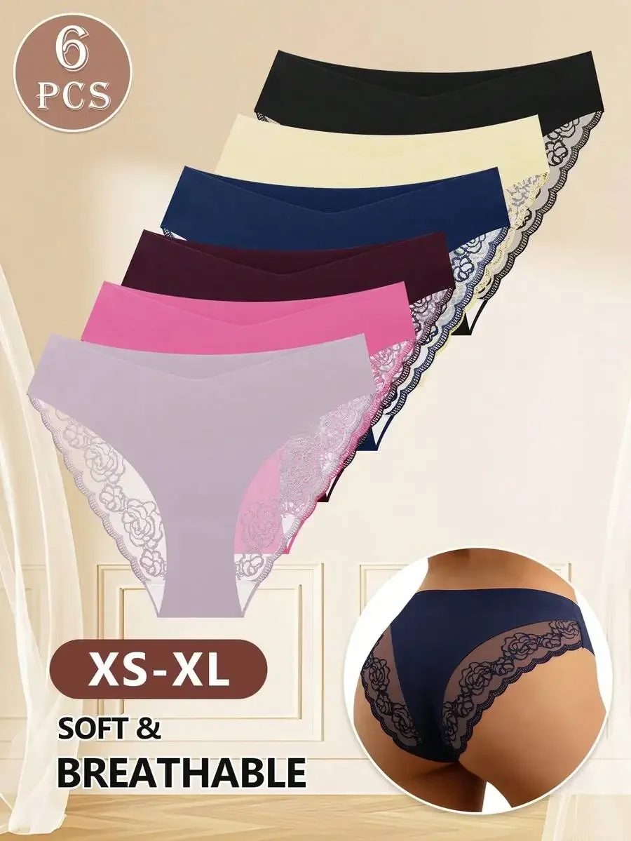 6 Pcs Women Low Waist Lace Briefs Soft Breathable Panties
6 Pcs Women Low Waist Lace Briefs Soft Breathable Panties