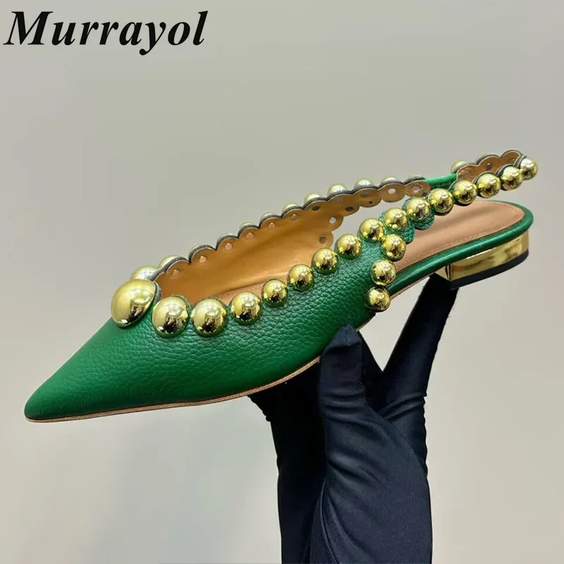 New Genuine Leather Shallow Mouth Low Heel Sandals Women's Pointed Toe Metal Decor Sandalias Summer Dress Shoes Banquet Shoes
New Genuine Leather Shallow Mouth Low Heel Sandals Women's Pointed Toe Metal Decor Sandalias Summer Dress Shoes Banquet Shoes