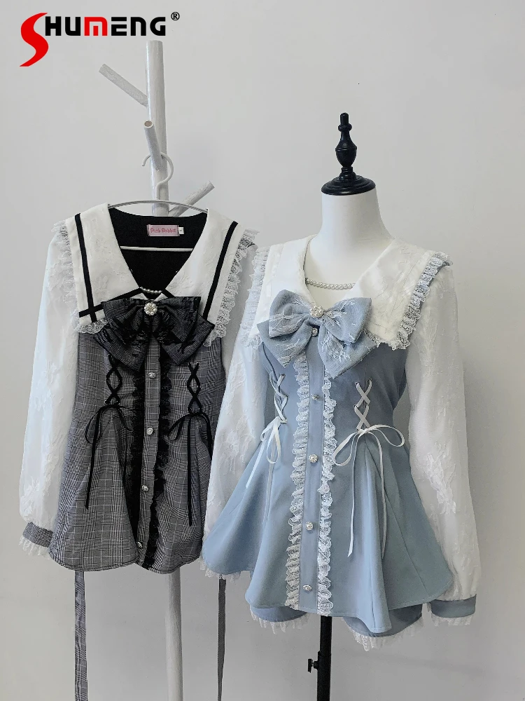 Japanese Mine Style Mass-produced Bow Lace Splicing Navy Collar Long Sleeve Lace-up Dress High Waist Shorts Two-piece Set Women
Japanese Mine Style Mass-produced Bow Lace Splicing Navy Collar Long Sleeve Lace-up Dress High Waist Shorts Two-piece Set Women