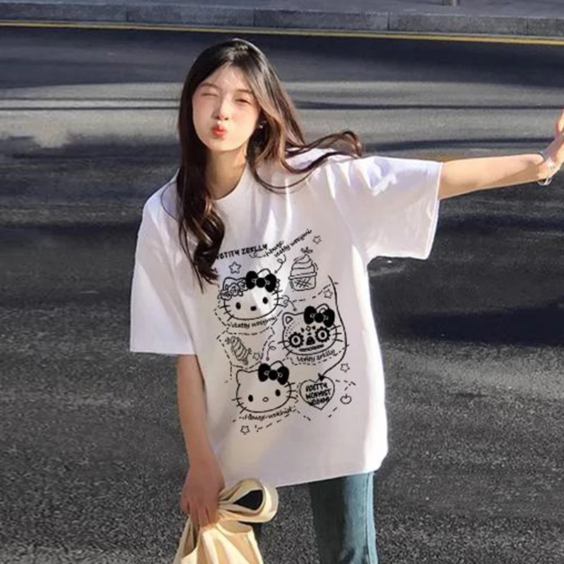Sanrio Fashion Cartoon Cat Print T-shirt Women Round Neck Short Sleeve Casual Loose T-shirt
Sanrio Fashion Cartoon Cat Print T-shirt Women Round Neck Short Sleeve Casual Loose T-shirt
