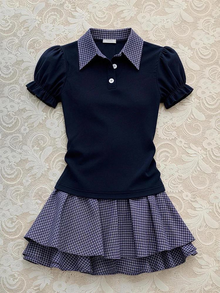 Summer New Plaid Skirt And T-Shirt Two-Piece Set Women's College Style Bubble Sleeve High Waist Short Sleeve Patchwork
Summer New Plaid Skirt And T-Shirt Two-Piece Set Women's College Style Bubble Sleeve High Waist Short Sleeve Patchwork