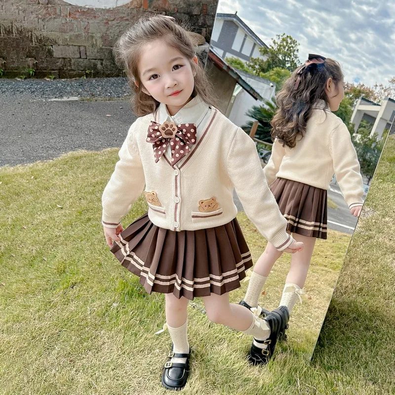 Spring Baby Girls Clothing Sets Children Cartoon Bear Knitted Cardigan Jacket Shirt Skirt 3 Pcs Suit Kids Casual Clothes Outfits
Spring Baby Girls Clothing Sets Children Cartoon Bear Knitted Cardigan Jacket Shirt Skirt 3 Pcs Suit Kids Casual Clothes Outfits