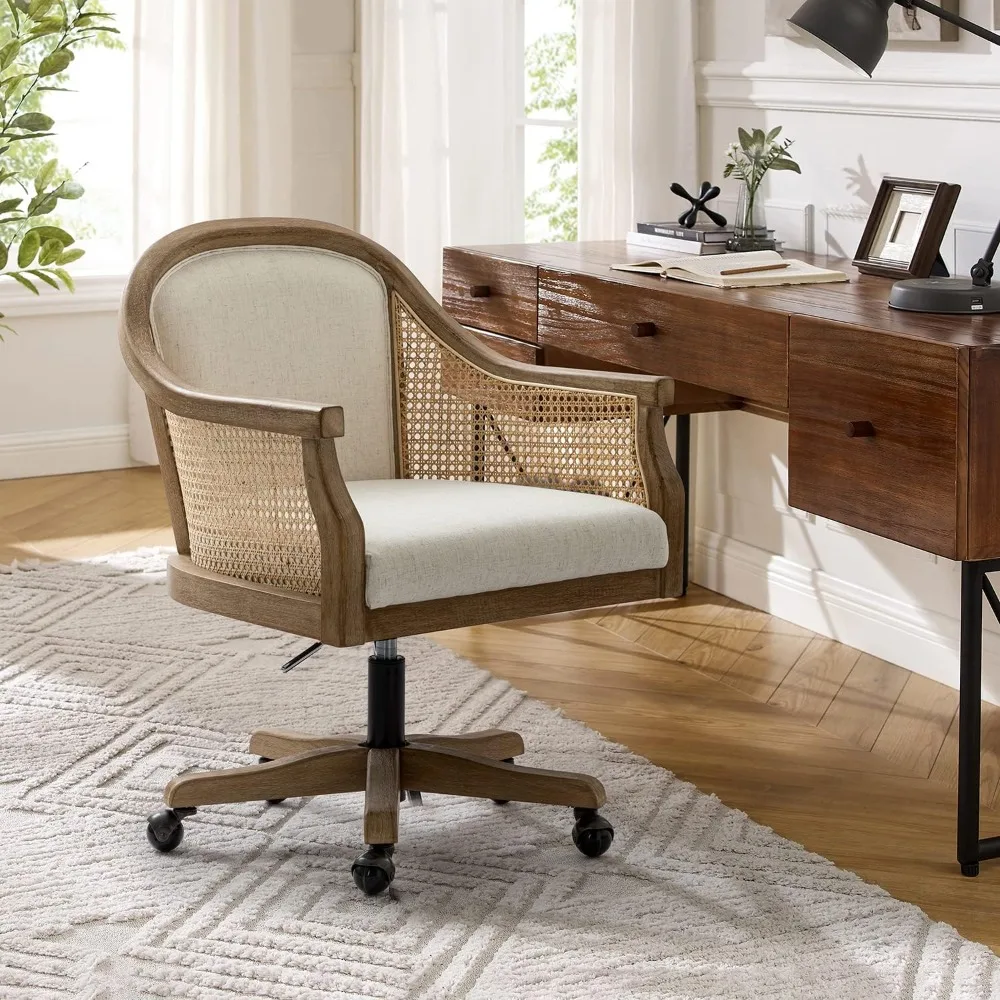 Vintage Upholstered Rattan Desk Chair for Home Office with Armrests, Adjustable Swivel and Rolling Height Features
Vintage Upholstered Rattan Desk Chair for Home Office with Armrests, Adjustable Swivel and Rolling Height Features