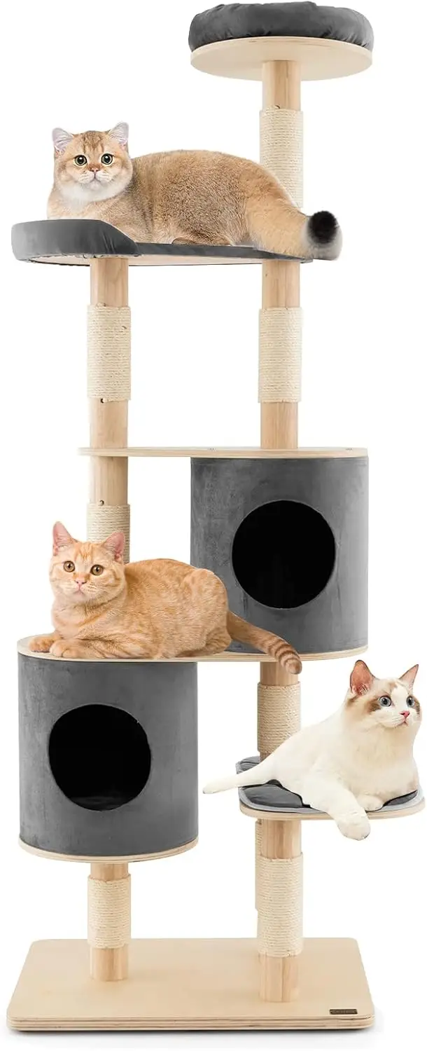75 Inch Tall Cat Tree for Indoor Cats, Natural Solid Rubber Wood Cat Tower Detachable Cat Condo, 6-Layer
75 Inch Tall Cat Tree for Indoor Cats, Natural Solid Rubber Wood Cat Tower Detachable Cat Condo, 6-Layer