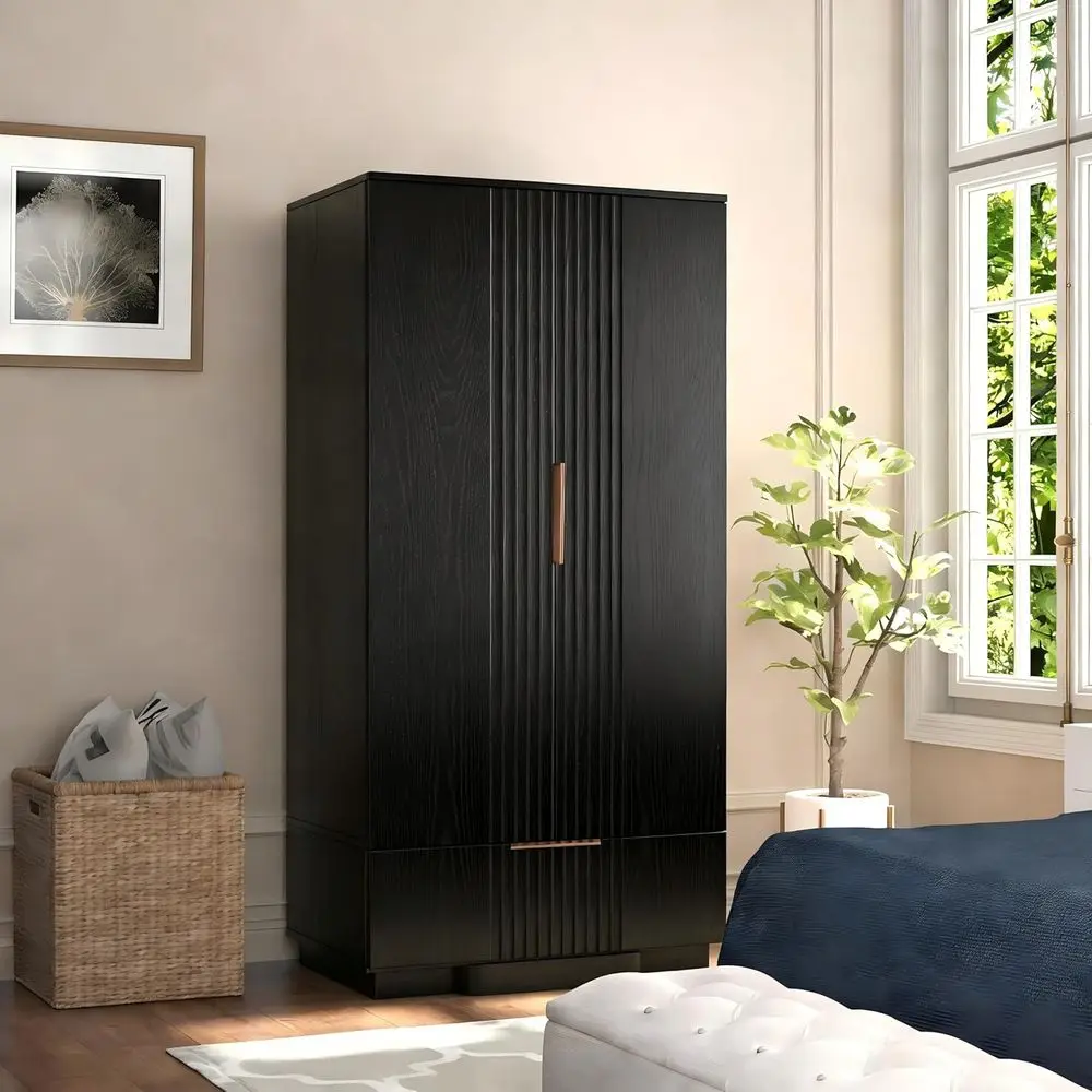 67 Wooden Armoire with Drawers and Doors, Adjustable Shelves, Ideal for Clothes and Coats Storage in Bedroom, Black
67 Wooden Armoire with Drawers and Doors, Adjustable Shelves, Ideal for Clothes and Coats Storage in Bedroom, Black