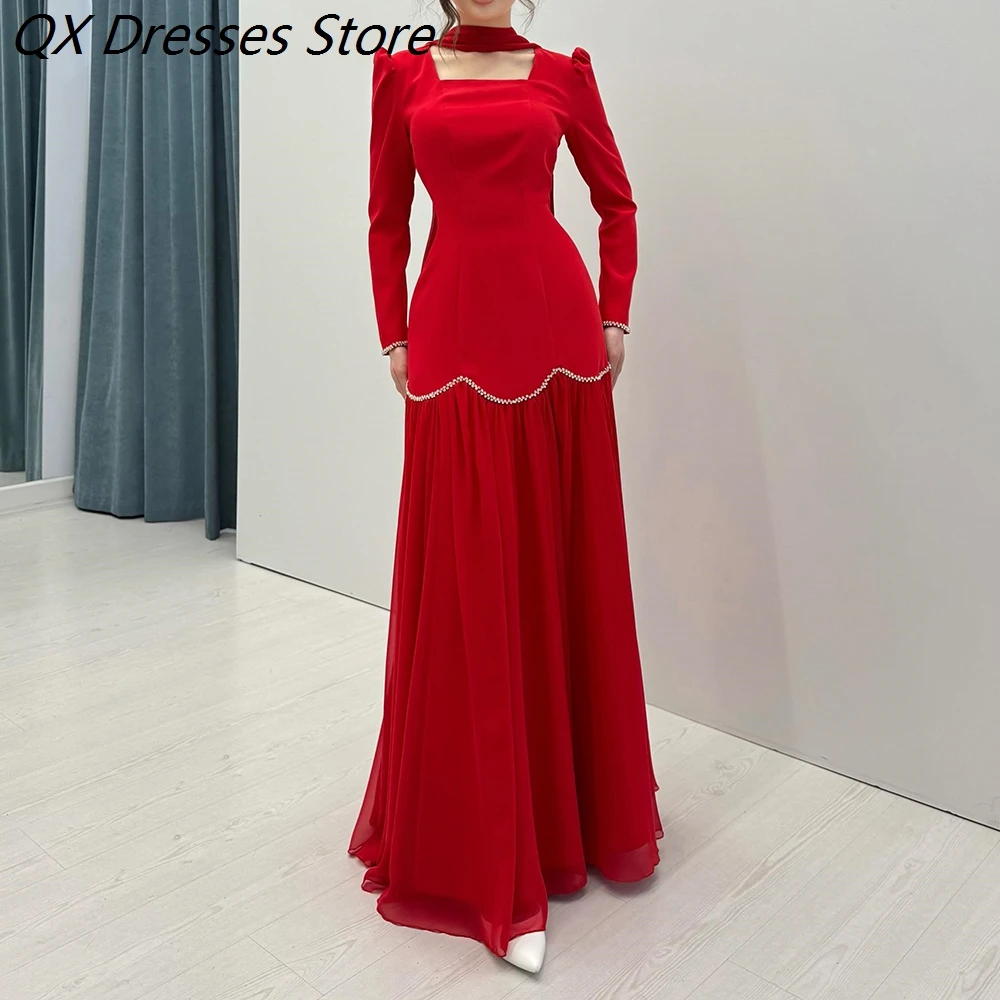 Women's A-line Evening Dresses Floor-length Square Collar Full Sleeve Prom Dresses Fashion Crystal Stole Draped Customized Gowns
Women's A-line Evening Dresses Floor-length Square Collar Full Sleeve Prom Dresses Fashion Crystal Stole Draped Customized Gowns