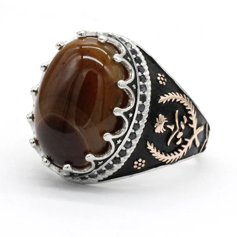 925 Sterling Silver Islamic Men Ring with Oval Natural Stone Rings for Male Women Crown Lucky Grass Symbol Punk Turkish Jewelry
925 Sterling Silver Islamic Men Ring with Oval Natural Stone Rings for Male Women Crown Lucky Grass Symbol Punk Turkish Jewelry
