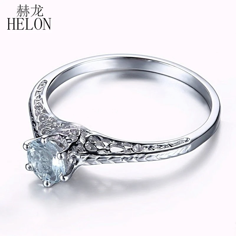 HELON Solid 18k 14k White Gold 4.5mm Round Genuine Aquamarine Engagement Wedding Ring Women Vintage Style Jewelry Genstone Ring
HELON Solid 18k 14k White Gold 4.5mm Round Genuine Aquamarine Engagement Wedding Ring Women Vintage Style Jewelry Genstone Ring