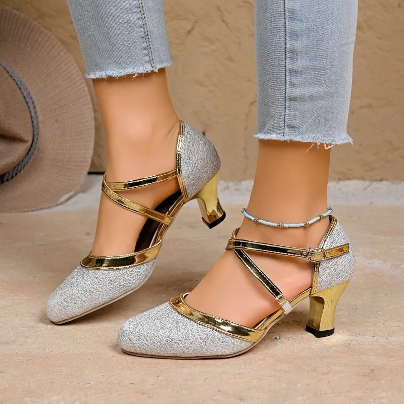Women Sexy Golden Wedding High Quality Buckle Strap Square Heel Shoes Lady Fashion Night Club Silver Office & Party Pumps
Women Sexy Golden Wedding High Quality Buckle Strap Square Heel Shoes Lady Fashion Night Club Silver Office & Party Pumps