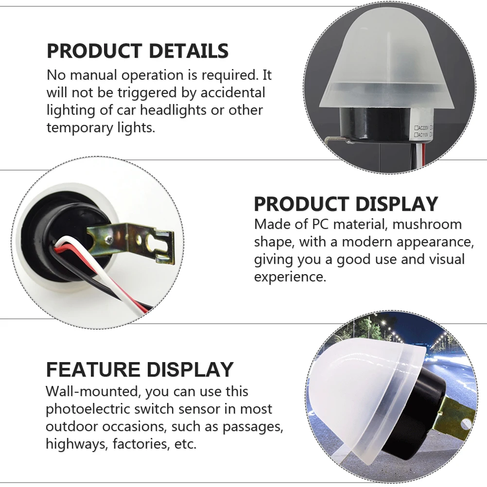 Light Photocell Sensor Mushroom Shape Automatic Photo Sensor Outdoor Waterproof Plastic Photoelectric Light Control Switch
Light Photocell Sensor Mushroom Shape Automatic Photo Sensor Outdoor Waterproof Plastic Photoelectric Light Control Switch