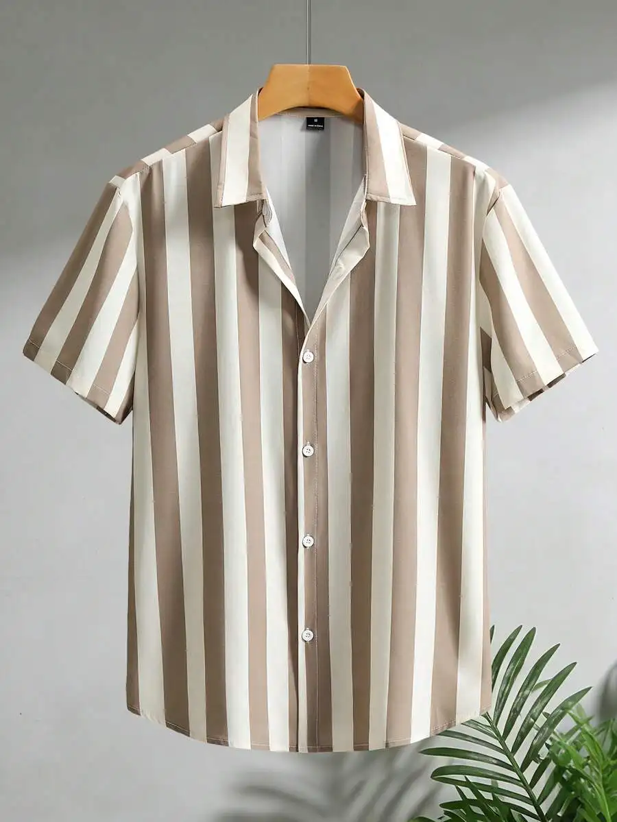 Mens Summer Short Sleeve Striped Casual Shirt With Turn-Down Collar And Button Front
Mens Summer Short Sleeve Striped Casual Shirt With Turn-Down Collar And Button Front