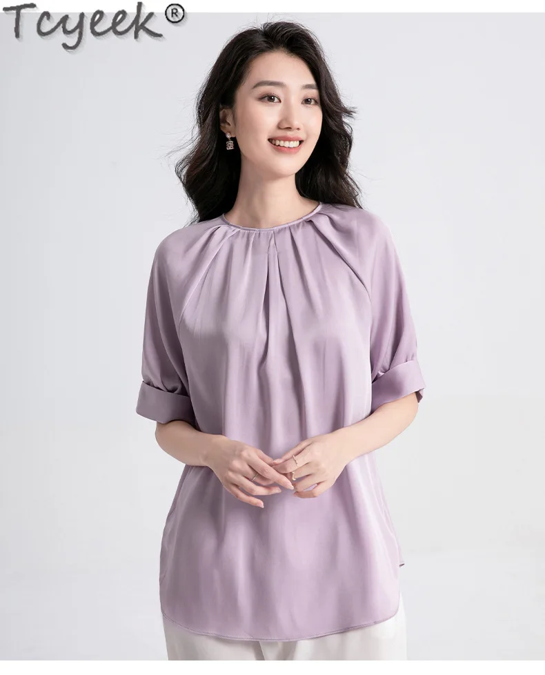 Tcyeek 100% Mulberry Silk T-shirt Elegant Tops Summer Clothes Soft Loose Fit Blouse Solid Color T-Shirts for Women أقمصة بتصاميم
Tcyeek 100% Mulberry Silk T-shirt Elegant Tops Summer Clothes Soft Loose Fit Blouse Solid Color T-Shirts for Women أقمصة بتصاميم