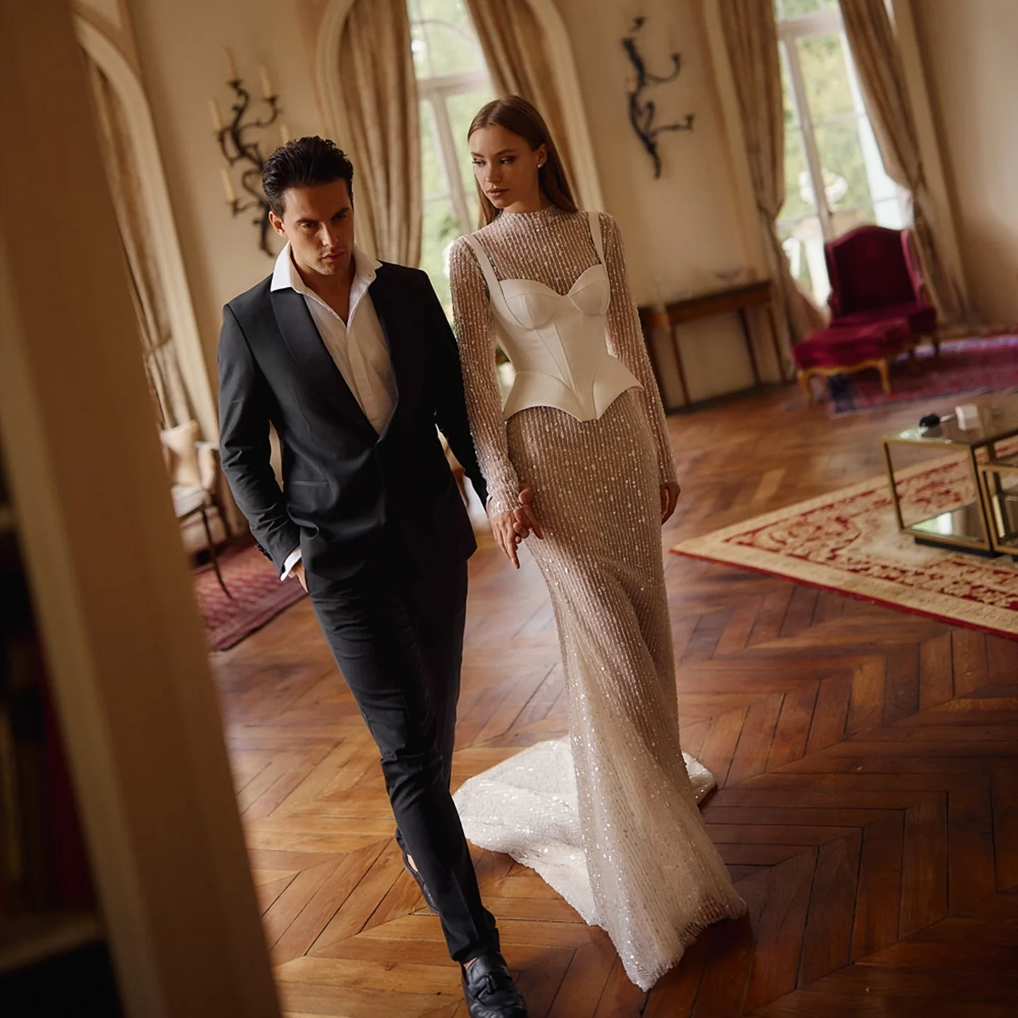 Sharon Said 2025 Elegant Tulle Mermaid Off White Wedding Dress Sexy High Neck Corset Long Sleeves Bridal Gowns SW170 Customized 
Sharon Said 2025 Elegant Tulle Mermaid Off White Wedding Dress Sexy High Neck Corset Long Sleeves Bridal Gowns SW170 Customized