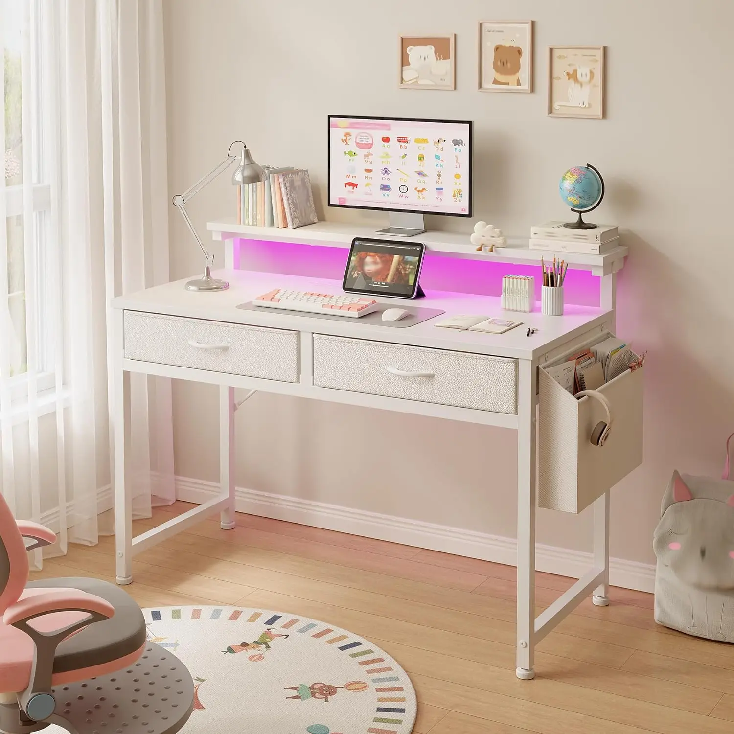 Computer Desk with 2 Drawers LED Lights 31in Side Pocket Monitor Stand Home Office Study Table Small Space White, Customized
Computer Desk with 2 Drawers LED Lights 31in Side Pocket Monitor Stand Home Office Study Table Small Space White, Customized
