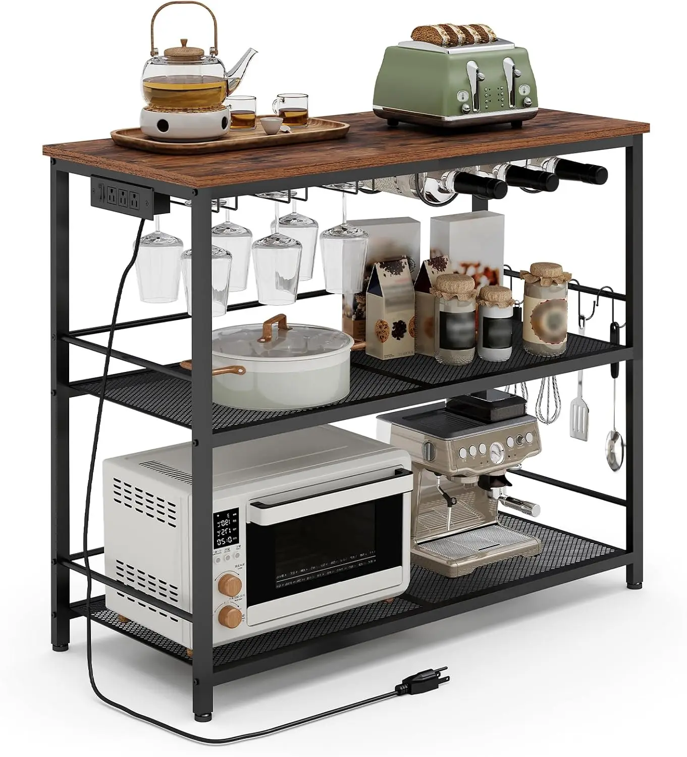 35.4" Kitchen Island with Power Outlet, Microwave Stand, Wine Rack & Coffee Bar Station in Rustic Brown and Black
35.4" Kitchen Island with Power Outlet, Microwave Stand, Wine Rack & Coffee Bar Station in Rustic Brown and Black