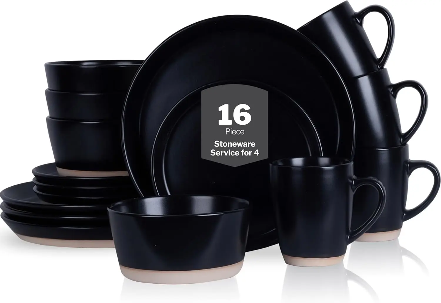 Jules Stoneware 16-Piece Dinnerware Set, Plates and Bowls, Service for 4, Black, Microwave & Dishwasher Safe
Jules Stoneware 16-Piece Dinnerware Set, Plates and Bowls, Service for 4, Black, Microwave & Dishwasher Safe