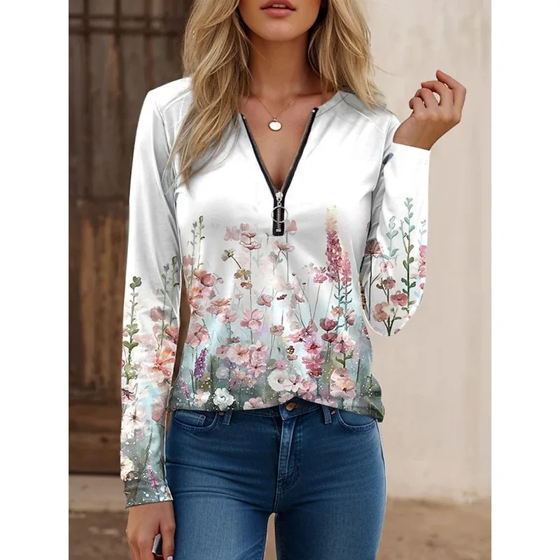Autumn New Fashion Vintage Flower Printed Women T-shirt Elegant Loose Casual Long-Sleeved Basic Zipper Women's Bohemian T-shirts
Autumn New Fashion Vintage Flower Printed Women T-shirt Elegant Loose Casual Long-Sleeved Basic Zipper Women's Bohemian T-shirts