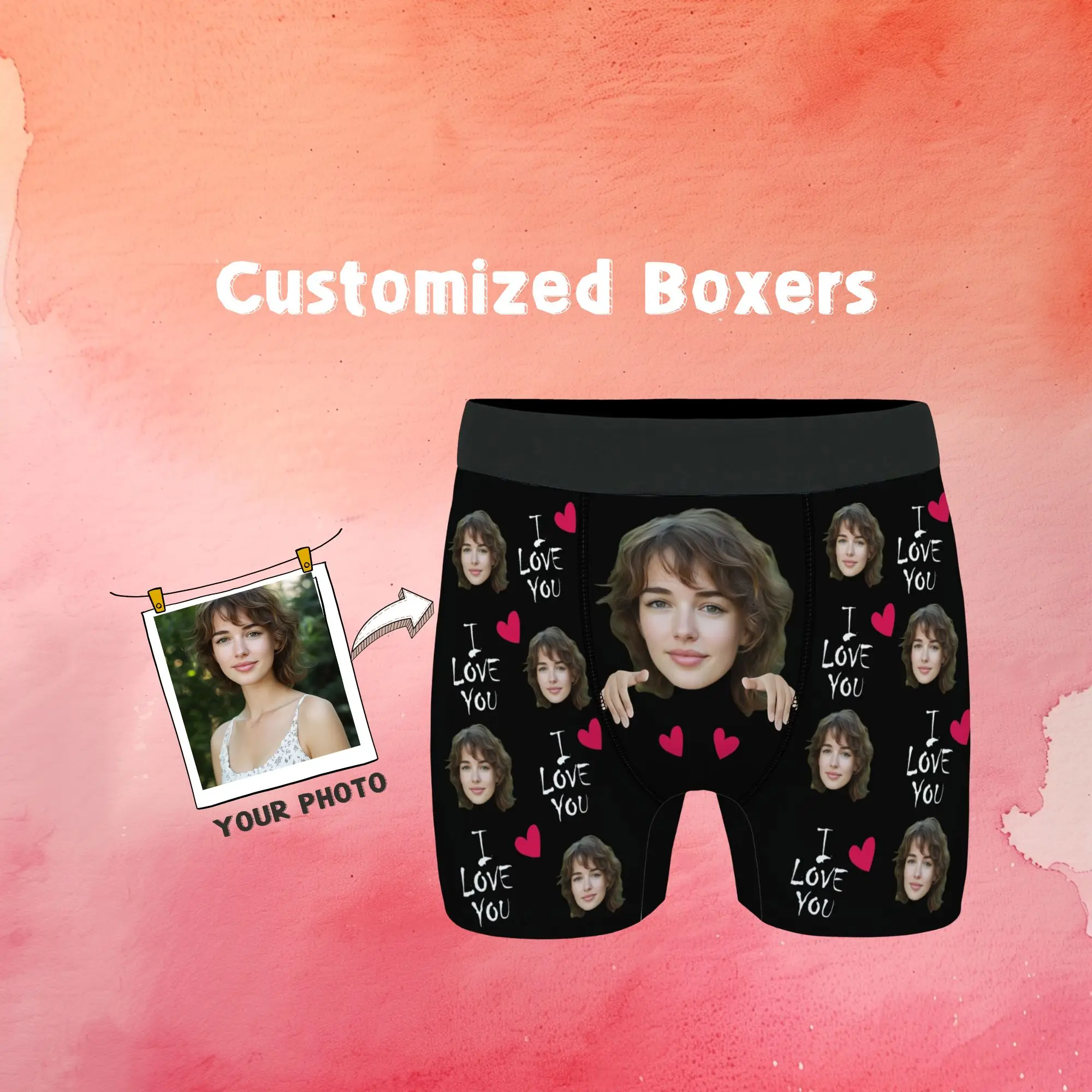 Valentine's Day Gift for Boyfriend Custom Face Boxer Briefs Black LOVE YOU" Red Heart & Hand-Holding Face Print Unique Present
Valentine's Day Gift for Boyfriend Custom Face Boxer Briefs Black LOVE YOU" Red Heart & Hand-Holding Face Print Unique Present