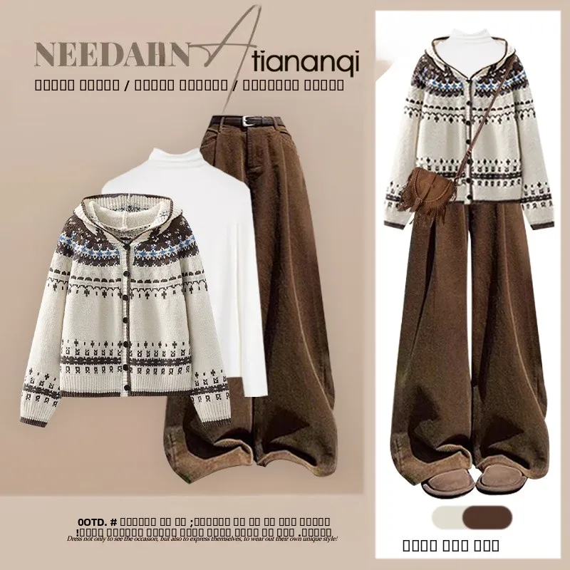 Осенний комплект с мягким вязаным свитером, женские повседневные широкие брюки, комплект из футболки, удобный базовый трикотаж для век
Осенний комплект с мягким вязаным свитером, женские повседневные широкие брюки, комплект из футболки, удобный базовый трикотаж для век