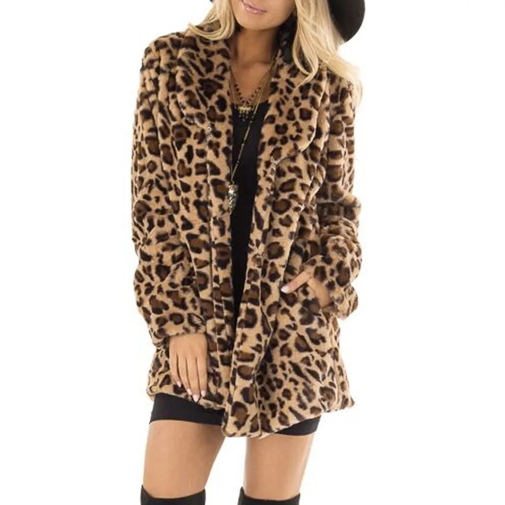 Imitation Fur Jacket Leopard Print Plush Coat for Women Stylish Windproof Mid Length Overcoat with Pockets Lapel Women Faux Fur
Imitation Fur Jacket Leopard Print Plush Coat for Women Stylish Windproof Mid Length Overcoat with Pockets Lapel Women Faux Fur