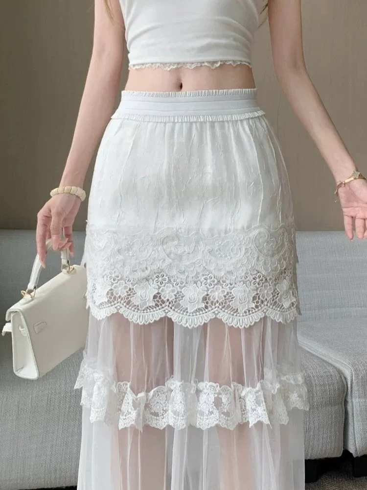 Skirt Premium White Lace Mesh For Women Summer Lightweight Ultra Chic High Waist A Line Fashion Elegant Draped Long Dress
Skirt Premium White Lace Mesh For Women Summer Lightweight Ultra Chic High Waist A Line Fashion Elegant Draped Long Dress