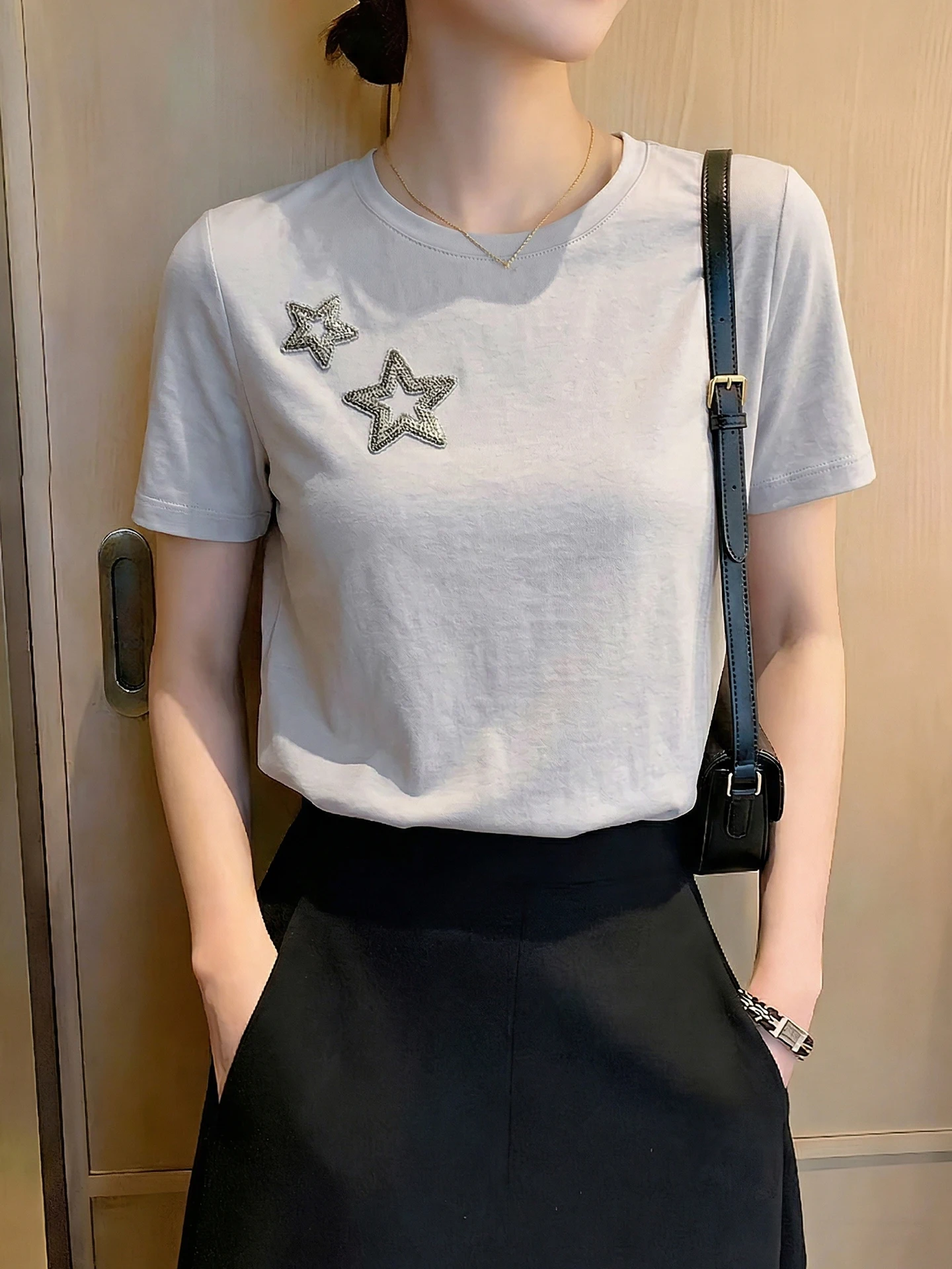 Summer Fashionable Versatile Short Sleeve Knitted Top Super Cute Star Design Sensation Overhead Shirt Korean Style Straight Cut
Summer Fashionable Versatile Short Sleeve Knitted Top Super Cute Star Design Sensation Overhead Shirt Korean Style Straight Cut