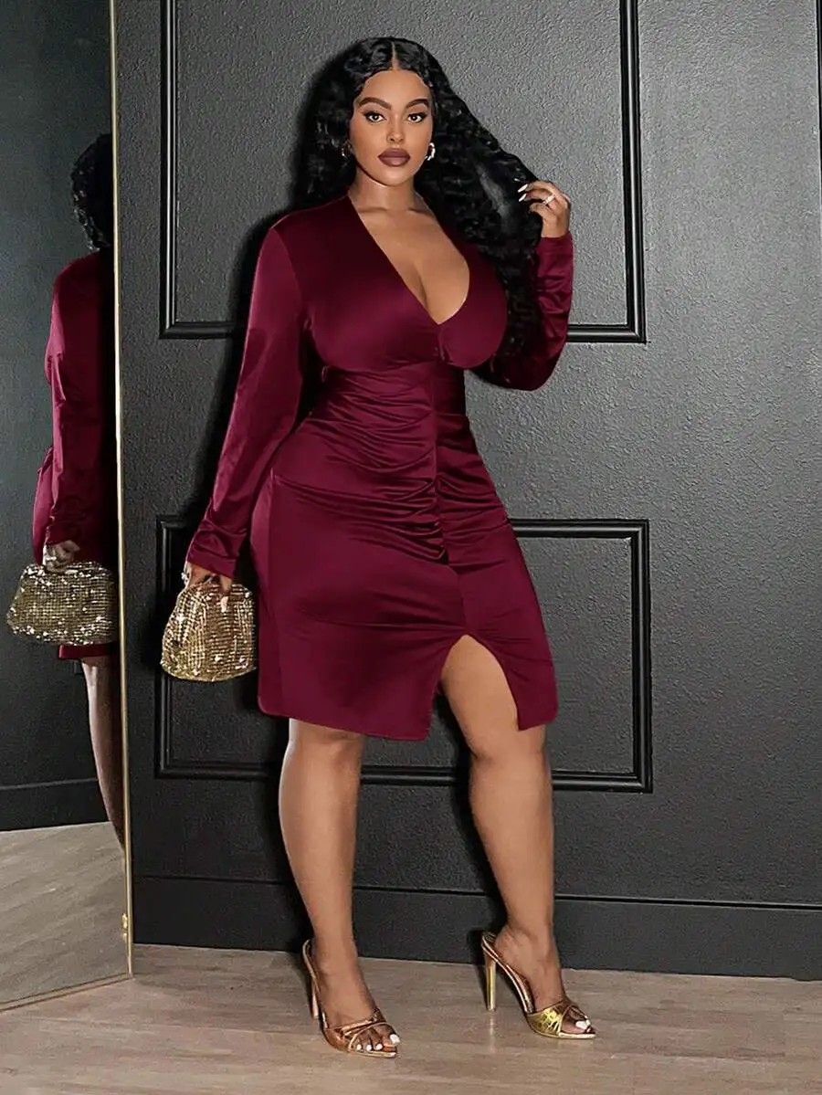 Elegant Sexy Ruched V-Neck Bodycon Long Sleeve Mini Dress For Party Prom Christmas
Elegant Sexy Ruched V-Neck Bodycon Long Sleeve Mini Dress For Party Prom Christmas
