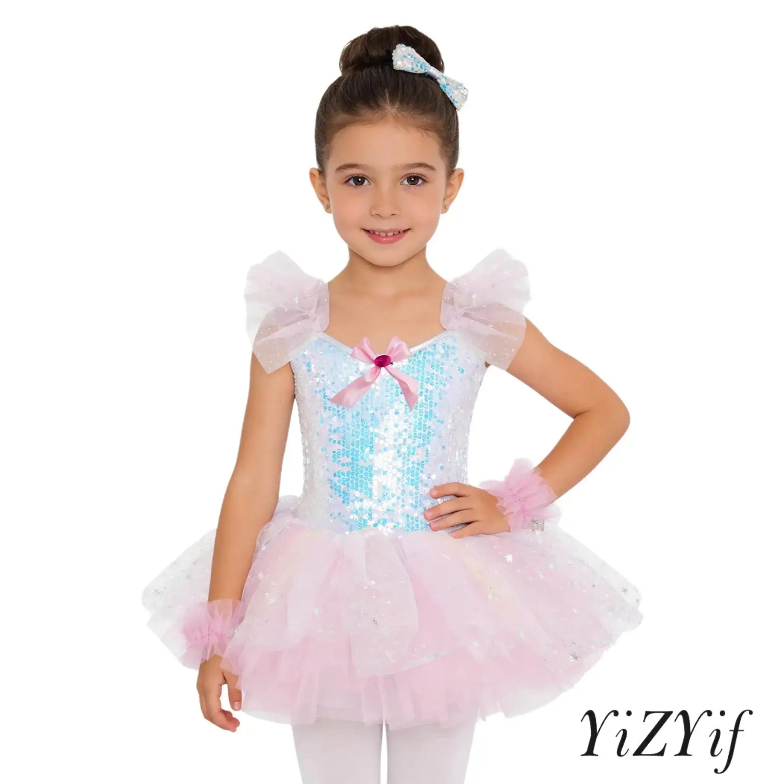 Sparkling Sequins Ballet Dance Dress for Kids Girls Ruffled Sleeves Layered Tulle Tutu Dress+Headwear Cuffs+Bow Brooch Set
Sparkling Sequins Ballet Dance Dress for Kids Girls Ruffled Sleeves Layered Tulle Tutu Dress+Headwear Cuffs+Bow Brooch Set
