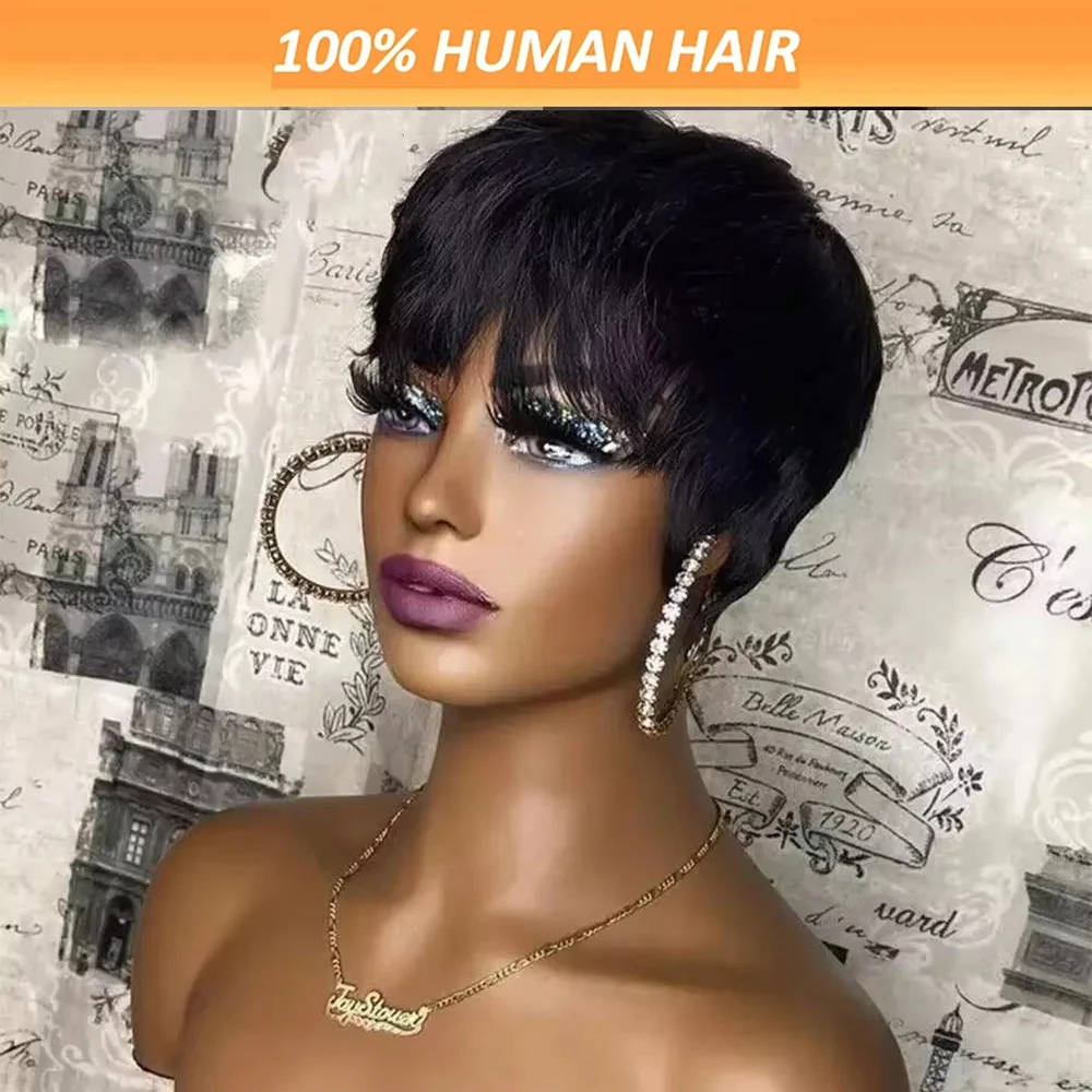 Straight Pixie Cut Wigs Human Hair Wigs Short Pixie Cut Wig Human Hair For Black Women Machine Made Wigs With Bangs
Straight Pixie Cut Wigs Human Hair Wigs Short Pixie Cut Wig Human Hair For Black Women Machine Made Wigs With Bangs