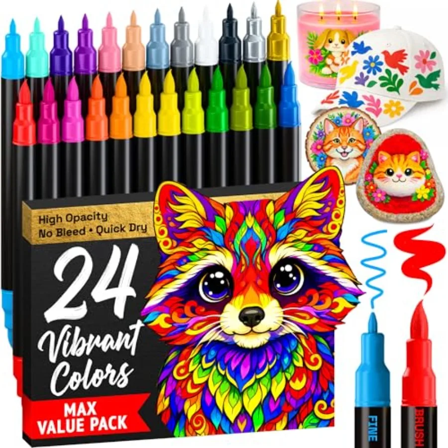 Acrylic Paint Markers - Paint Pens for Drawing, Brush + Fine Tips - For Fabric, Rock, Glass, Wood, DIY - Art and Craft Supplies
Acrylic Paint Markers - Paint Pens for Drawing, Brush + Fine Tips - For Fabric, Rock, Glass, Wood, DIY - Art and Craft Supplies