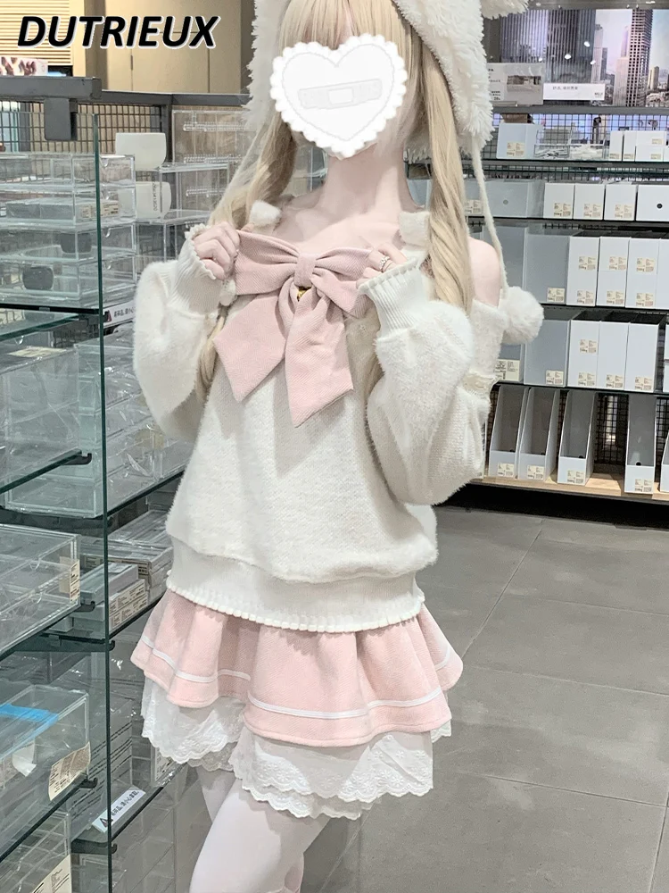 Spring Autumn New Off-Shoulder Plush Long-sleeved Top and Bow Lace Pink High-waisted Short Skirt Ladies Two Piece Set Outfits
Spring Autumn New Off-Shoulder Plush Long-sleeved Top and Bow Lace Pink High-waisted Short Skirt Ladies Two Piece Set Outfits