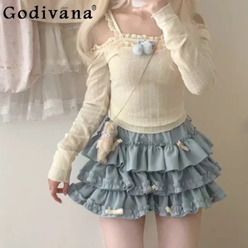 New Spring Autumn Lolita Sweet and Cute Ruffles Girl Bow Versatile Skirt Fashion Age Reduction Solid Color College Cake Skirts
New Spring Autumn Lolita Sweet and Cute Ruffles Girl Bow Versatile Skirt Fashion Age Reduction Solid Color College Cake Skirts