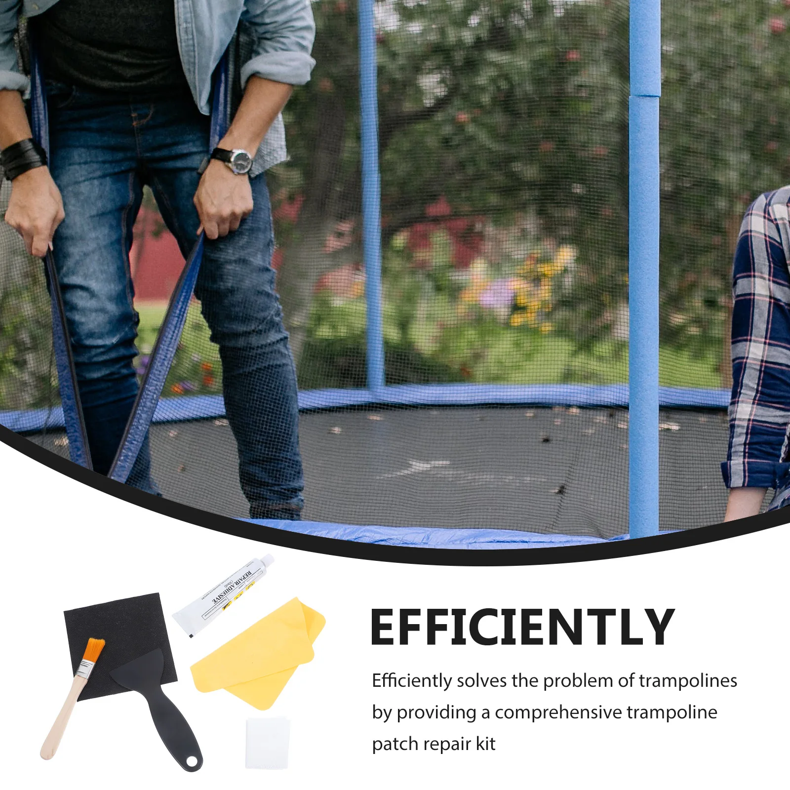 1 set Trampoline Patch Repair Kit Square Mat Patches Tools Scraper Glue Jumping Fix Solution Durable Compatible
1 set Trampoline Patch Repair Kit Square Mat Patches Tools Scraper Glue Jumping Fix Solution Durable Compatible