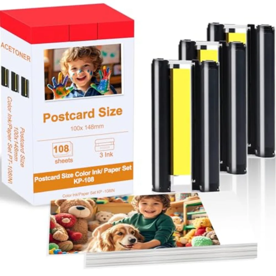 Compatible for Canon Selphy CP1500 Ink and Paper KP-108IN 3 Color Ink Cartridges and 108 Sheets 4x6 Photo Paper Glossy for Cano
Compatible for Canon Selphy CP1500 Ink and Paper KP-108IN 3 Color Ink Cartridges and 108 Sheets 4x6 Photo Paper Glossy for Cano