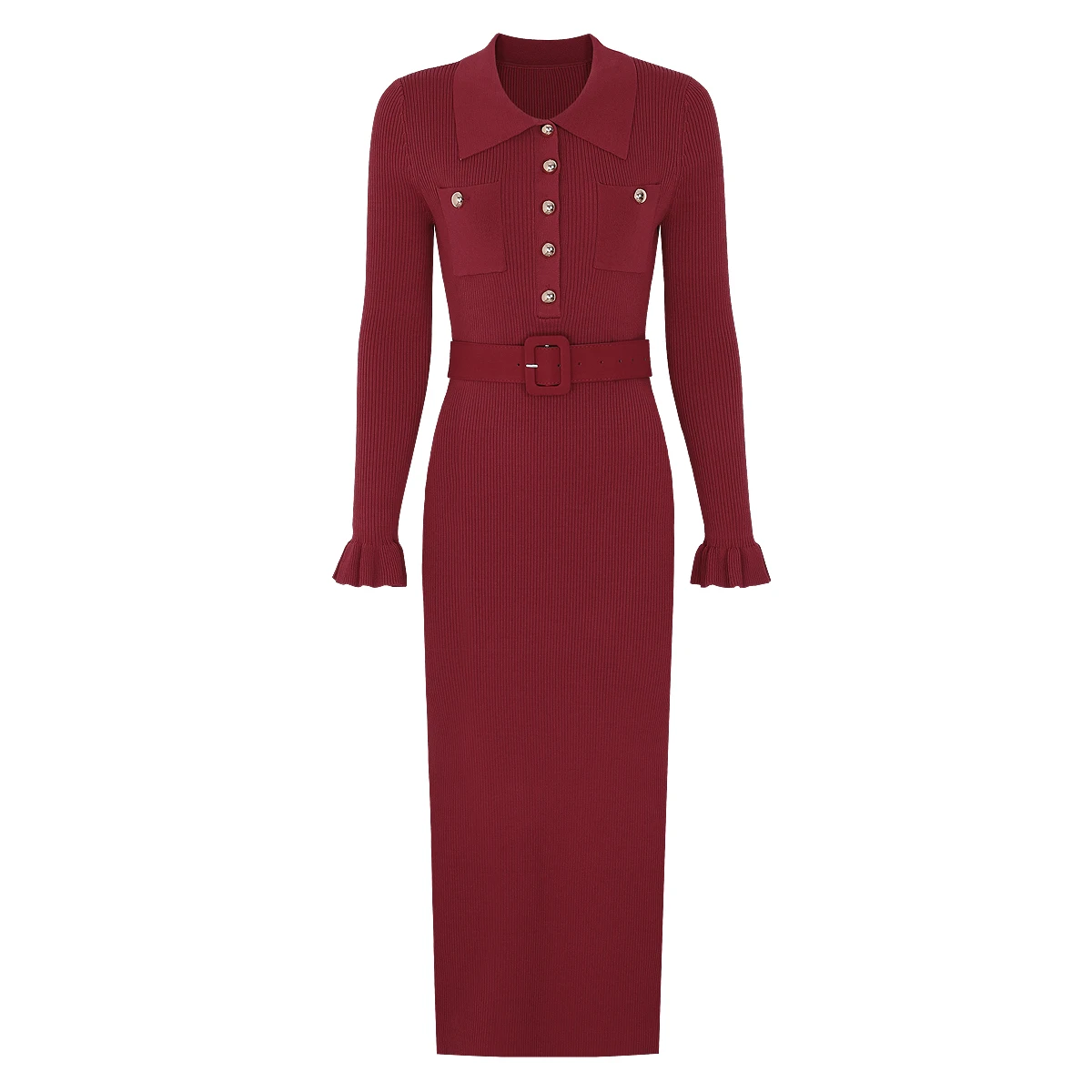 High Quality Spring And Autumn New Elastic Knitted Lapel Slim Waist Belt With Gold Buttons Long Sleeved Side Slit Women's Dress
High Quality Spring And Autumn New Elastic Knitted Lapel Slim Waist Belt With Gold Buttons Long Sleeved Side Slit Women's Dress