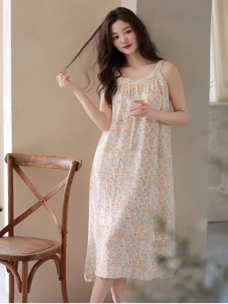 Cloud Cotton Long Nightgown Women's Summer Print Loose Suspenders Dress Nightie with Built-in Bra Dress Korean Pajamas Sleepwear
Cloud Cotton Long Nightgown Women's Summer Print Loose Suspenders Dress Nightie with Built-in Bra Dress Korean Pajamas Sleepwear