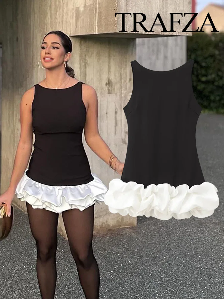 TRAFZA Women's New Sexy Solid Crew Neck Sleeveless Backless Fold Decorate Zipper Mini Dress Female Elegant Slip Dress 11 Color
TRAFZA Women's New Sexy Solid Crew Neck Sleeveless Backless Fold Decorate Zipper Mini Dress Female Elegant Slip Dress 11 Color