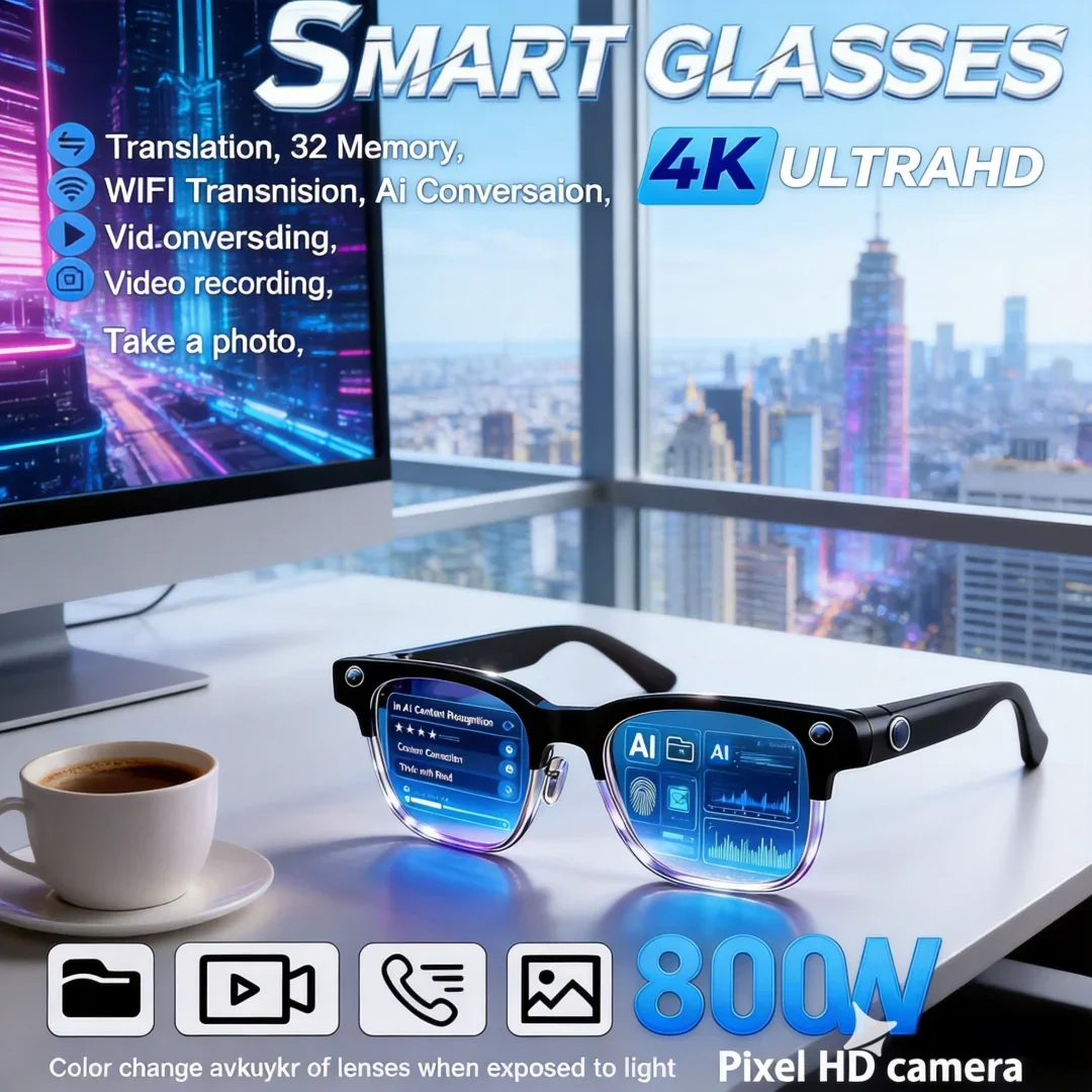 Futuristic AI Smart Glasses New 800W Pixel Camera Smart Glasses Video Recording AI Photo Recognition Bluetooth Call Voice
Futuristic AI Smart Glasses New 800W Pixel Camera Smart Glasses Video Recording AI Photo Recognition Bluetooth Call Voice